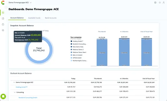 An up-to-date overview of the liquidity of your companies