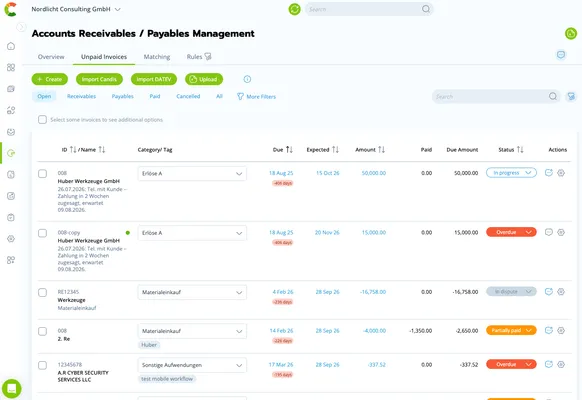 Open items from DATEV in the plan