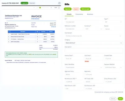 Review and structure the digital incoming invoice