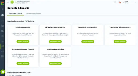 Berichte und Abweichungsanalysen, als PDF, Excel oder über die API
